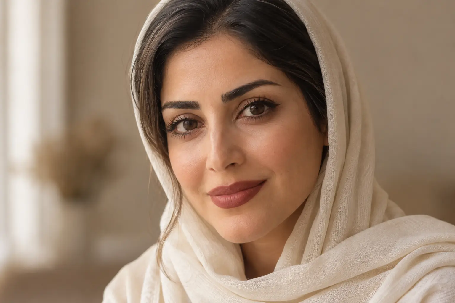 رژ لب مناسب پوست سبزه؛ رژ آجری گرم روی لب زن با پوست گندمی