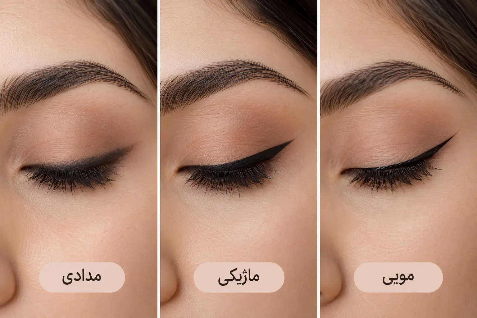 سه نوع خط چشم مدادی، ماژیکی و مویی روی پلک