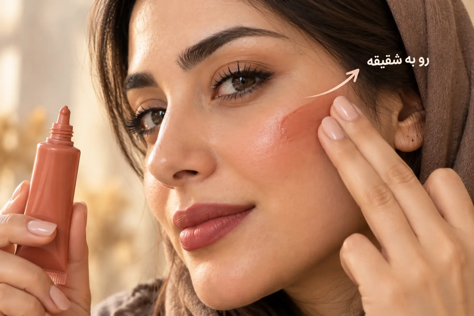 زدن رژگونه آجری روی برجستگی گونه برای آرایش پاییزی