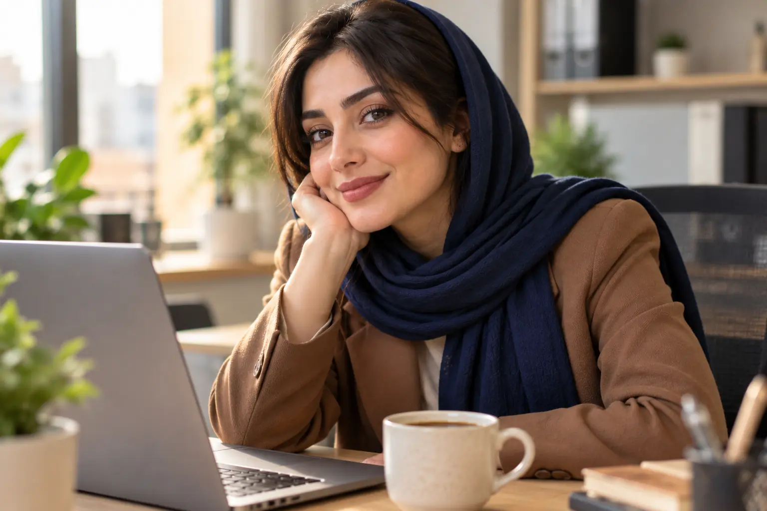 آرایش پاییزی ساده اداری با رژ لب هلویی نود