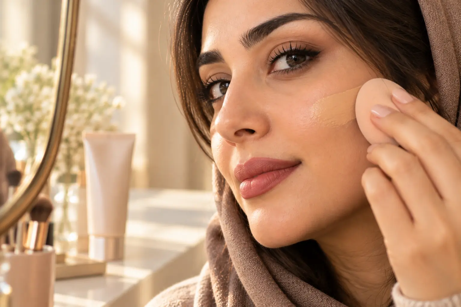 پوست مخملی و نیمهمات در آرایش پاییزی با کرم پودر سبک