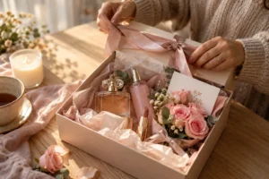 هدیه روز مادر؛ جعبه‌ی کادو با عطر، بادی اسپلش و رژ لب