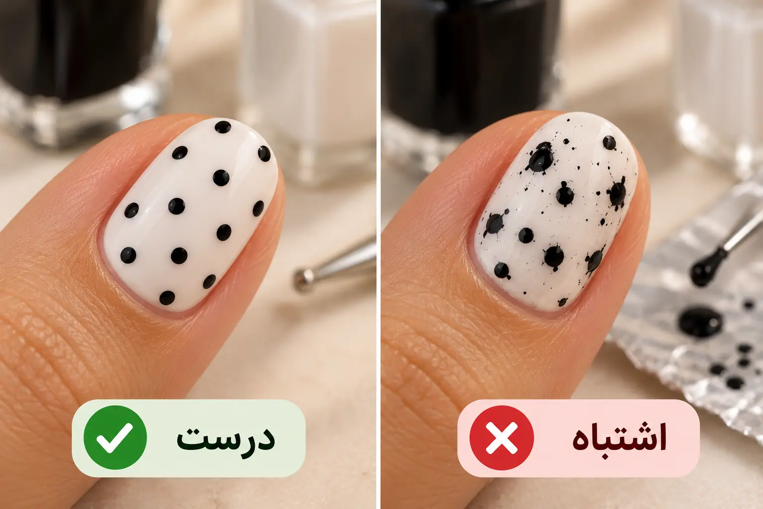 اشتباه رایج طراحی ناخن در خانه؛ مقایسه خال پخششده و خال تمیز با تاپکوت