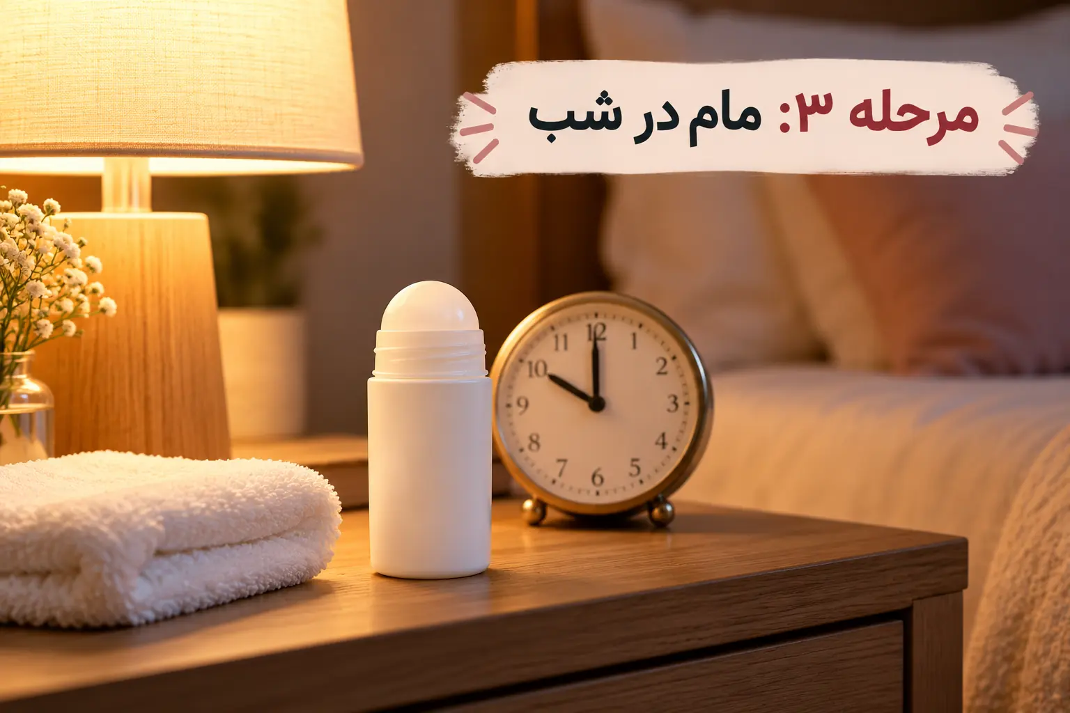 مرحله ۳ رفع بوی عرق زیر بغل؛ زدن مام ضدتعریق رولی در شب